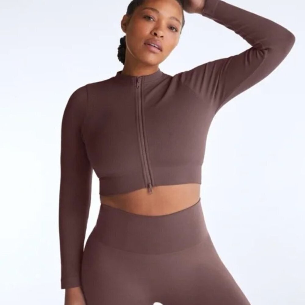 SET ACTIVE 2 Piece Set - Sculptflex Zip Jacket & Leggings Espresso Brown L/XL - Picture 6 of 8